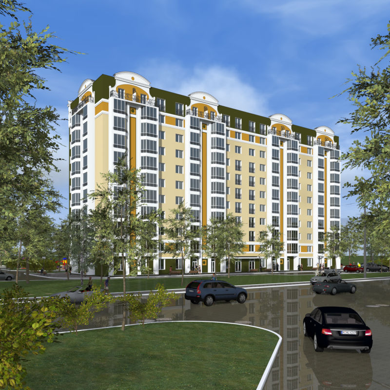 Вид на новобудову зі сторони вулиці Миру