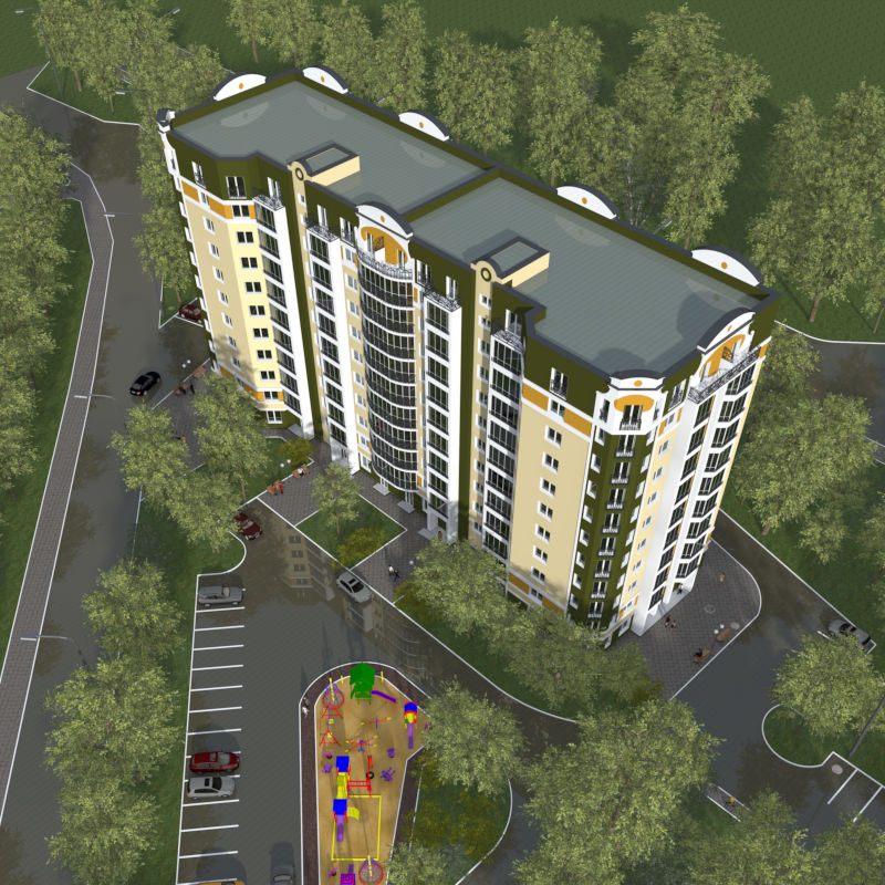 Вид на двір новобудови з висоти