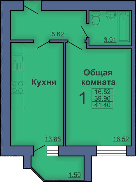 Однокомнатная квартира, 41м² (Полтава, просп. Мира, 18)