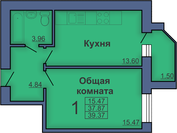 Однокомнатная квартира, 39м² (Полтава, просп. Мира, 18)