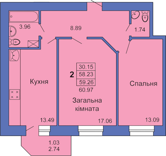 Двухкомнатная квартира, 61м² (Полтава, пл. Павленковская, 3в)