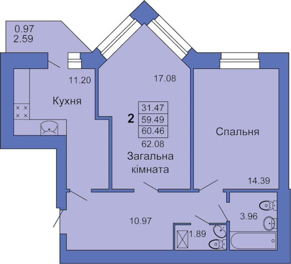 Двухкомнатная квартира, 62м² (Полтава, пл. Павленковская, 3в)